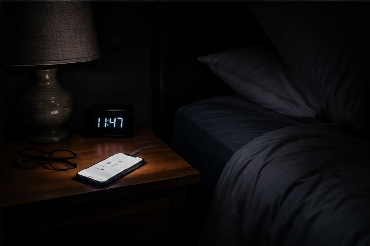 Phone lighting up on a nightstand at 11:47pm with a late-night call a trade business can't answer